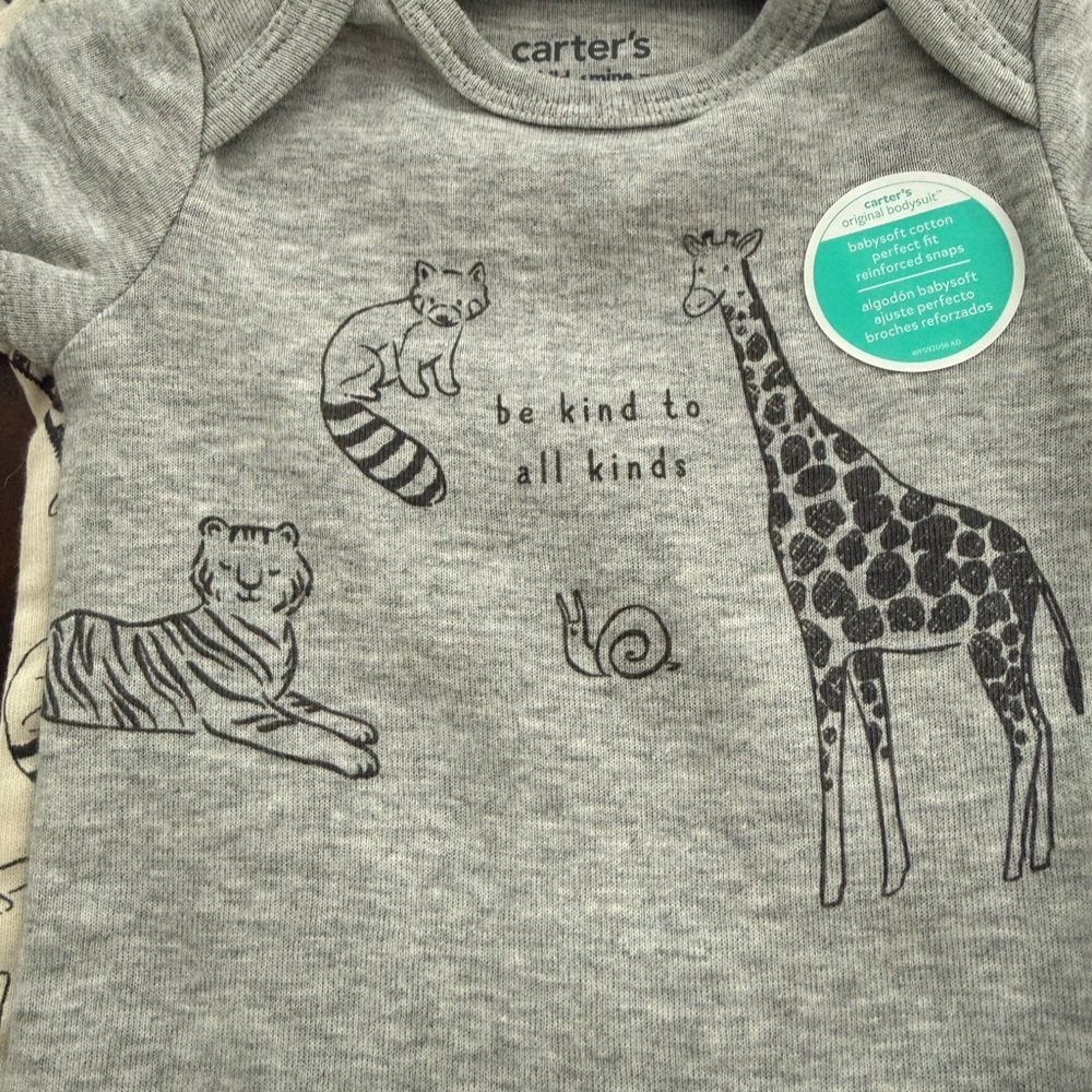 Carter's Grey Baby Bodysuit with Animal Line Art